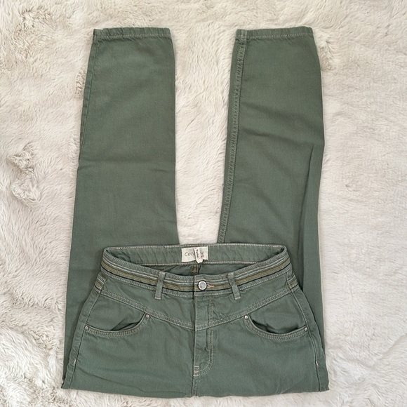 Cotélac Acoté Cropped Pant Cotton Linen Blend Green size 2 - Picture 2 of 8